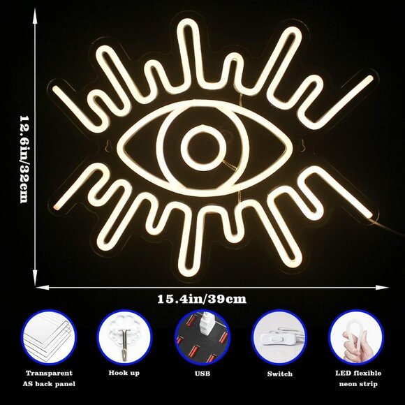 Evil Eye Greek Spiritual Neon Light LED Wall Decor Sign Dorm Bedroom Bathroom - Picture 3 of 5
